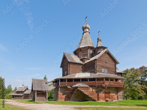 Ancient wooden church in Russian village.