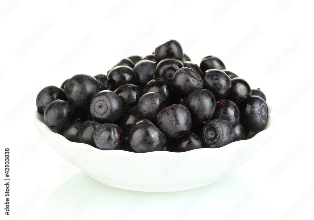 ripe blueberries in white bowl isolated on white ripe blueberries in white bowl isolated on white