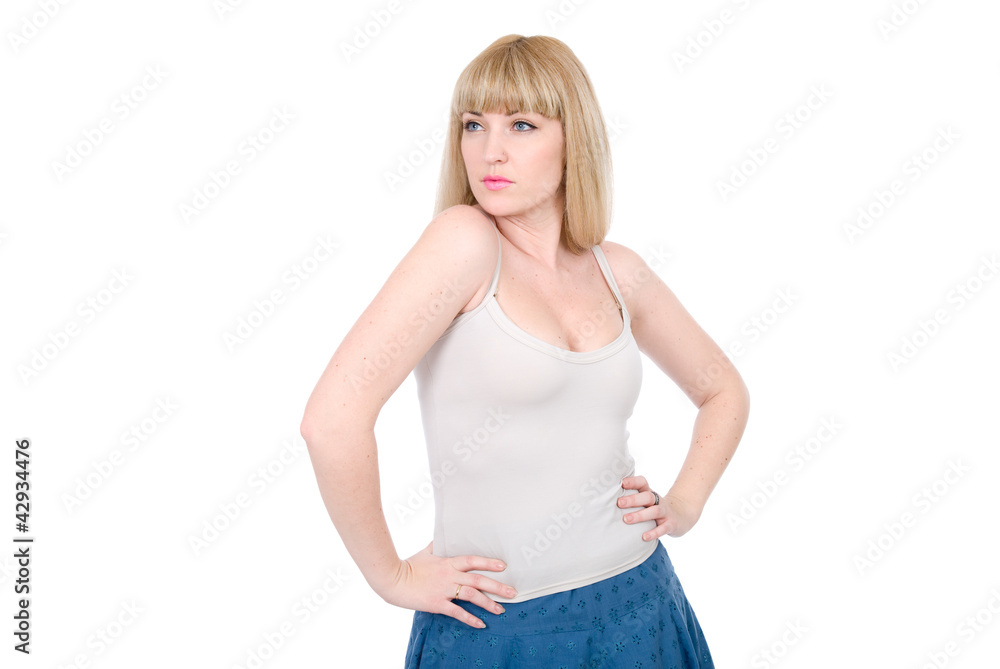Thoughtful blonde with hands on a belt Thoughtful blonde with hands on a belt