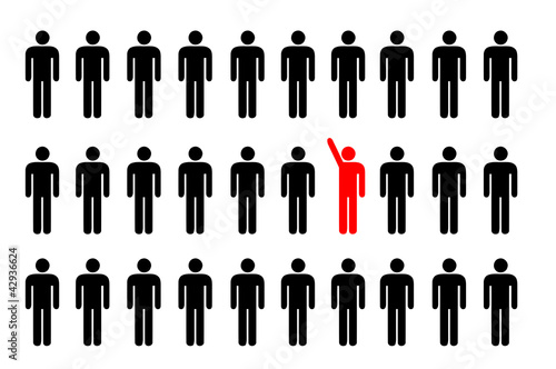 a man is raising his hand on group