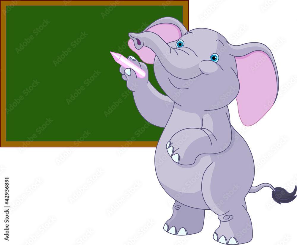 Obraz premium Elephant writing on blackboard