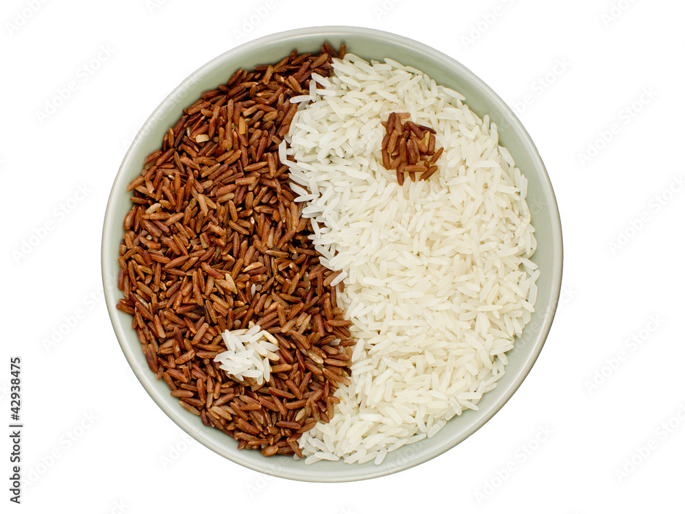 Black and white rice forming a yin yang symbol Black and white rice forming a yin yang symbol