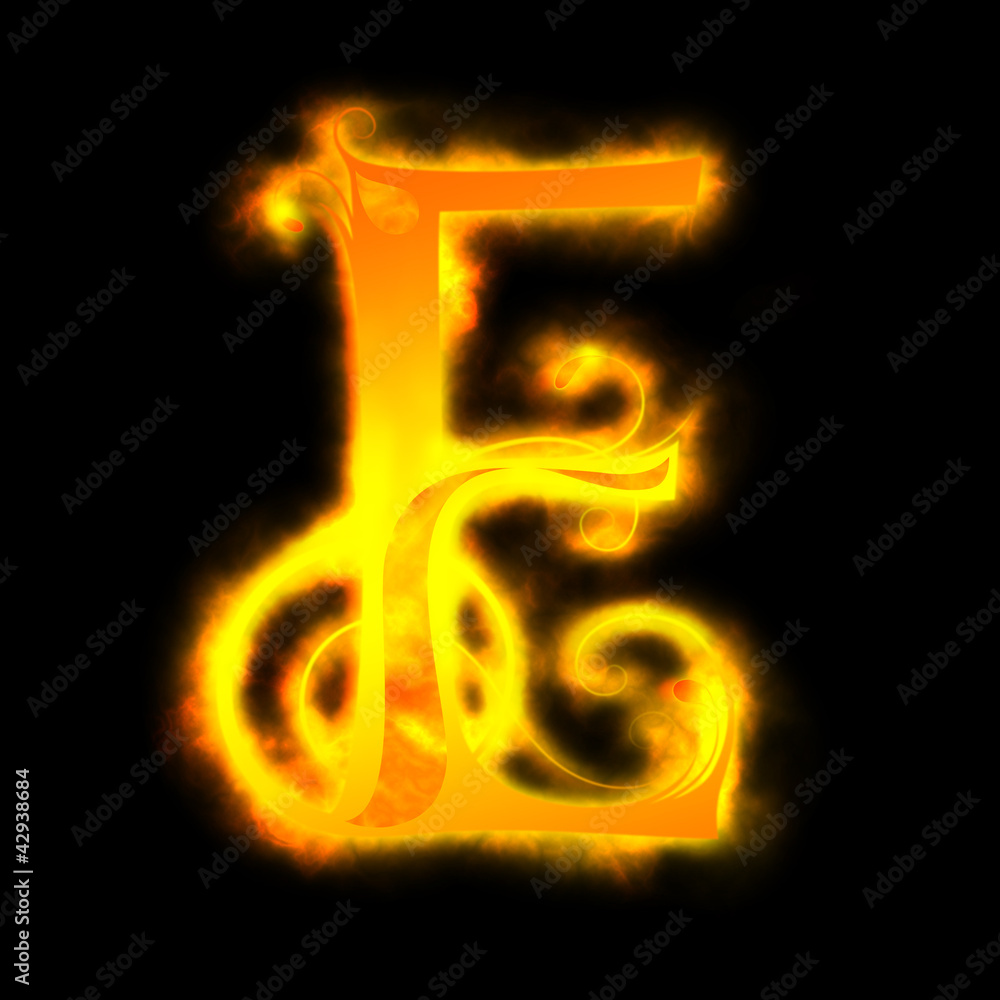 red fiery letters, E red fiery letters, E