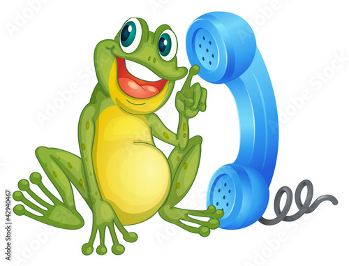 a frog with phone receiver