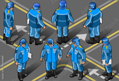 isometric set of military peacekeepers in eight posi
