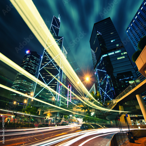 Photography Hong Kong City center at night with light trails