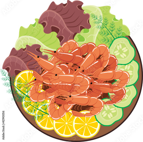Dish from shrimps and vegetables.