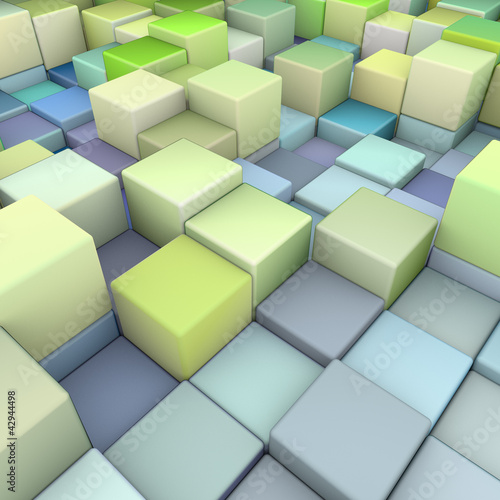 abstract 3d cubes backdrop in green and blue