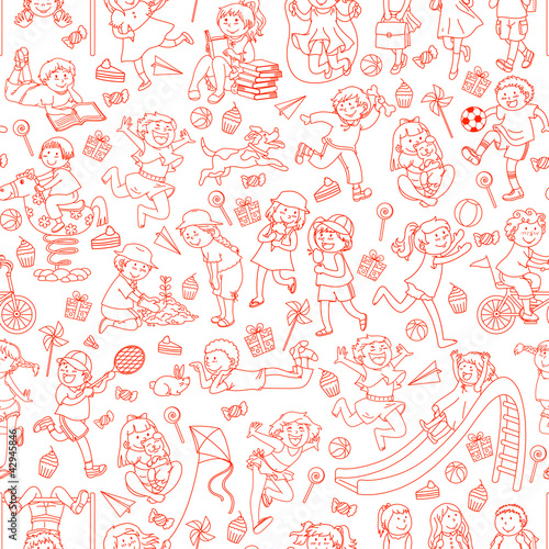 seamless pattern with doodles of children