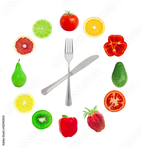 Hours from fruit on a white background