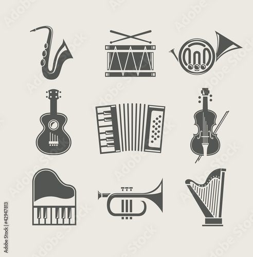 musical instruments set of icons vector illustration