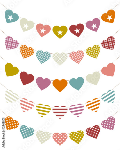 5 Seamless Heart Buntings Curve Retro Colour