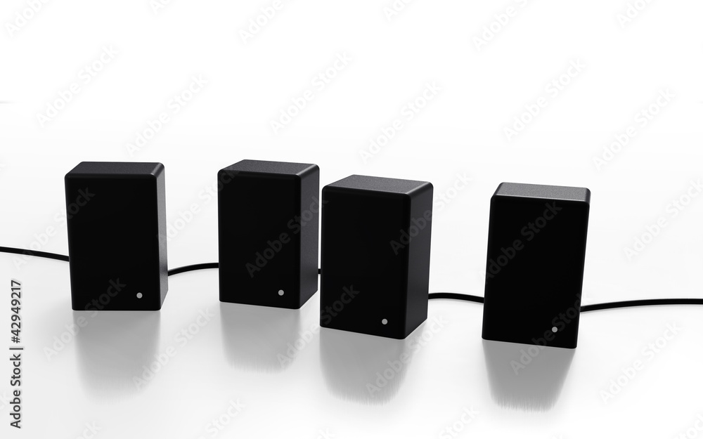 Four black cubes with a wire isolated 3d model Four black cubes with a wire isolated 3d model