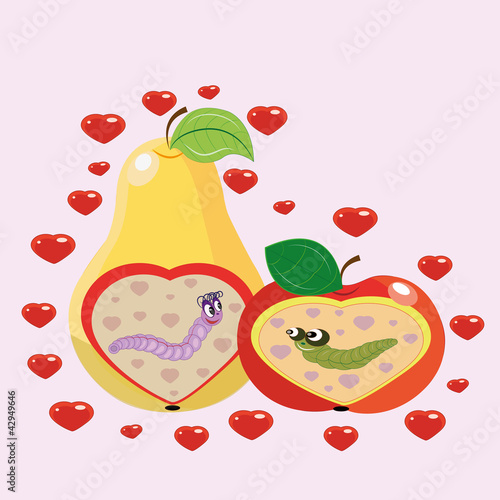 Apple and pear and worms.