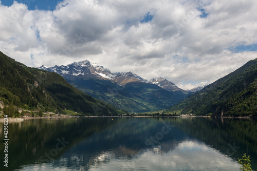 Lago di Poschiavo  lake in  Switzerland Alps