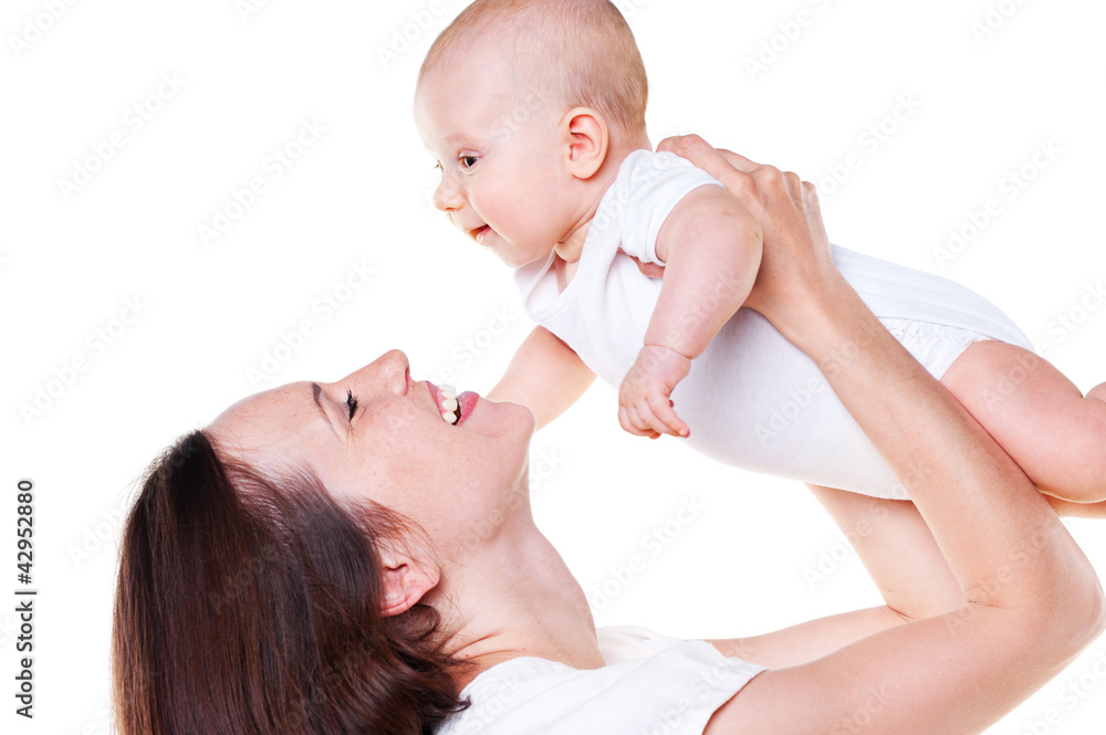 laughing mother holding her baby laughing mother holding her baby
