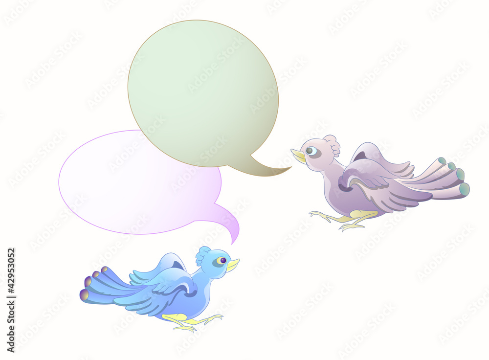 couple birds flying with blank bubble text isolated on white couple birds flying with blank bubble text isolated on white