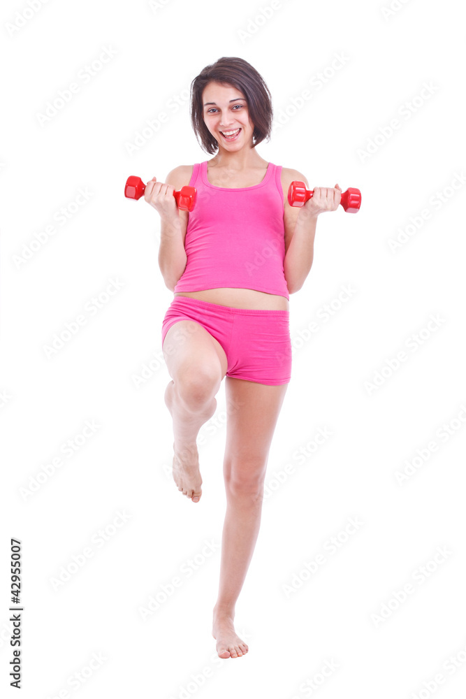 Woman lifting dumbbells Woman lifting dumbbells
