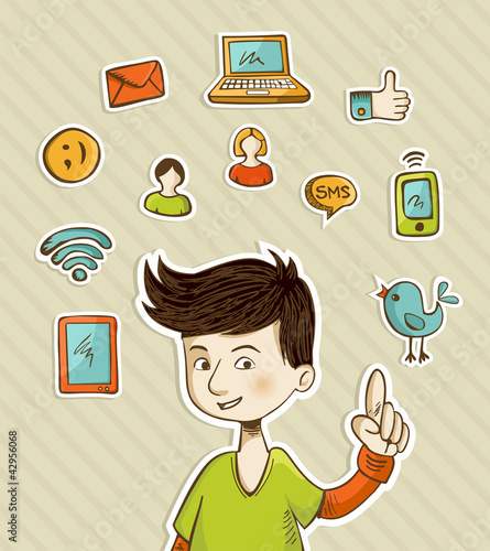 Go social teenager shows netwoks icons
