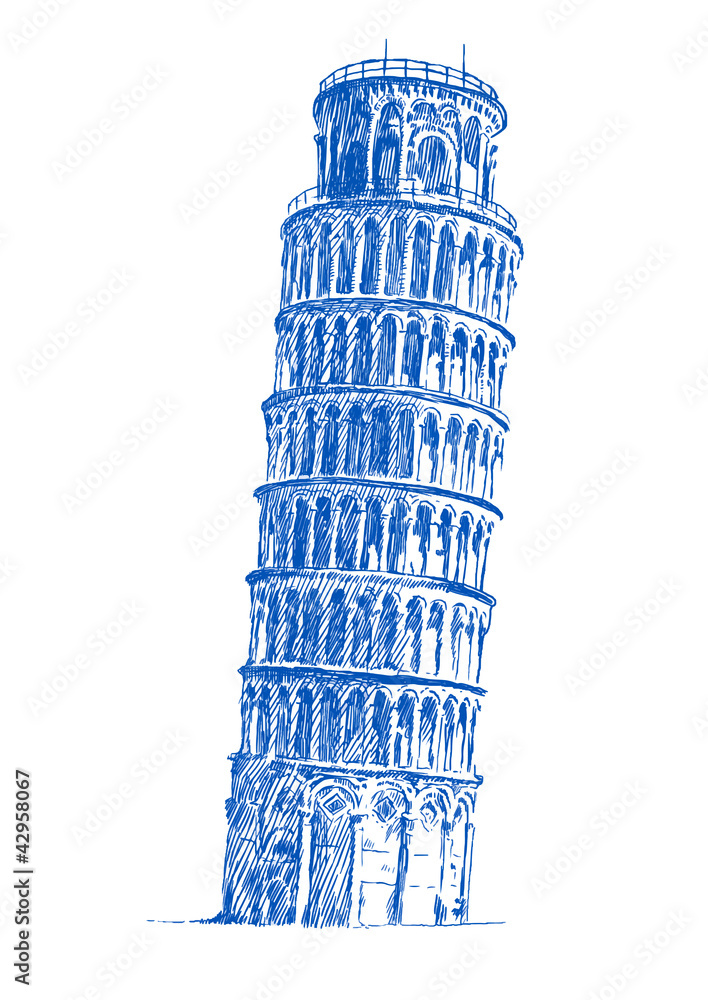 Leaning Tower of Pisa, hand drawing converted to vector