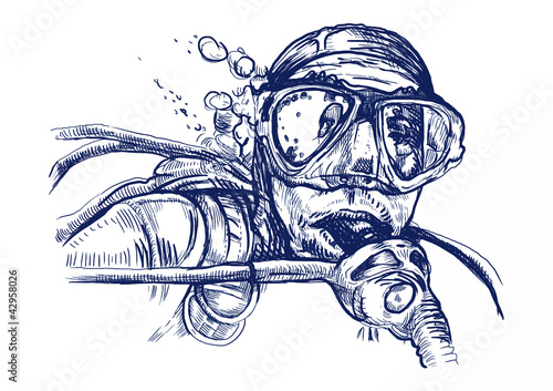 alarmed by the diver, hand drawing converted to vector