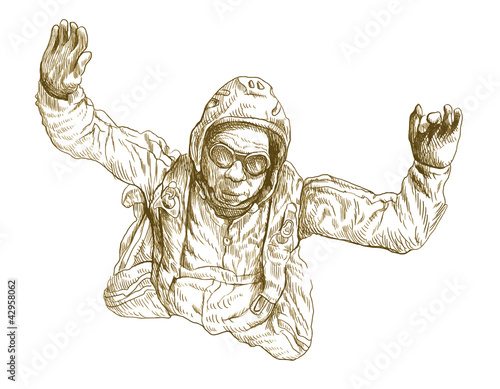 parachutist jumped from a plane, hand drawing
