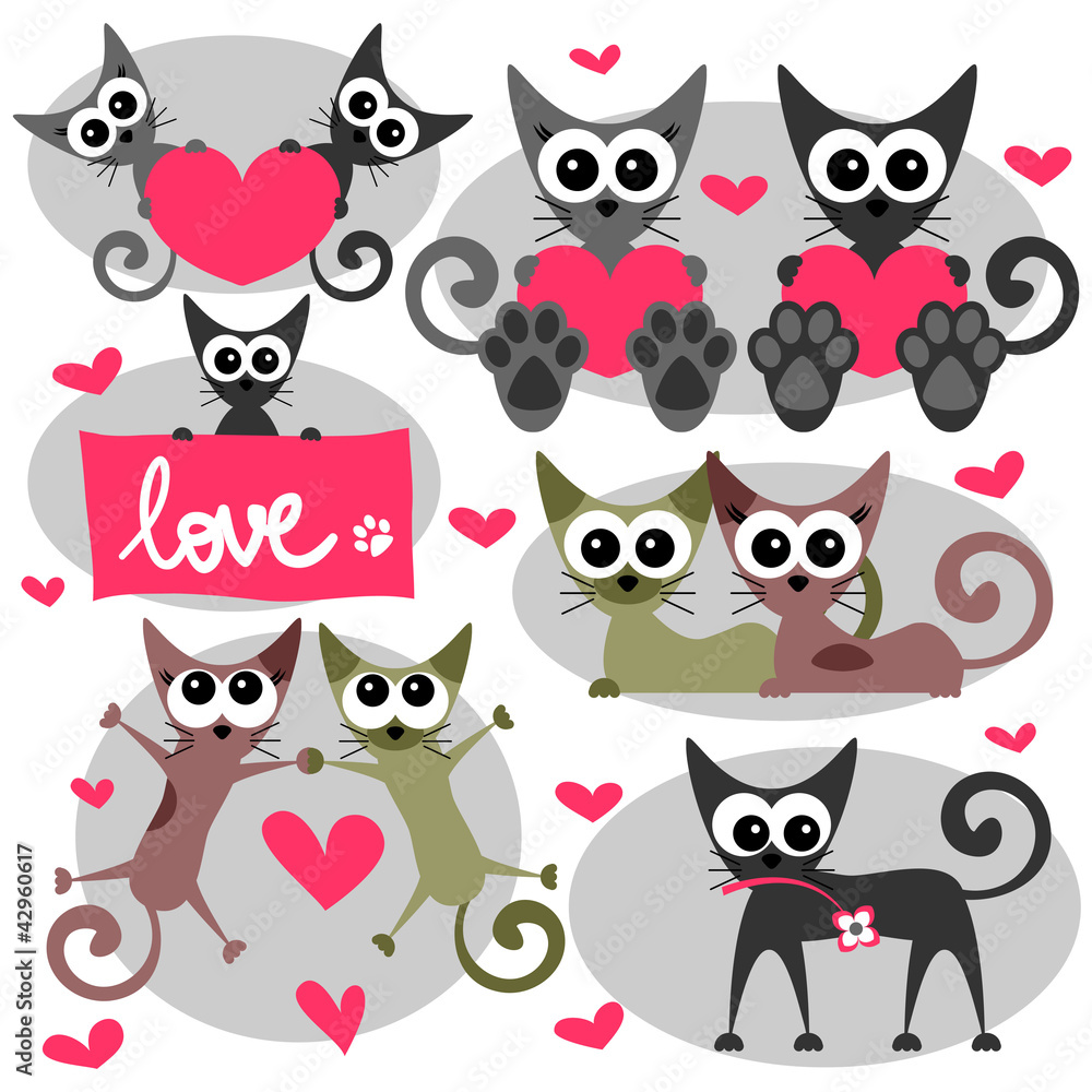Romantic valentine set with cats Romantic valentine set with cats