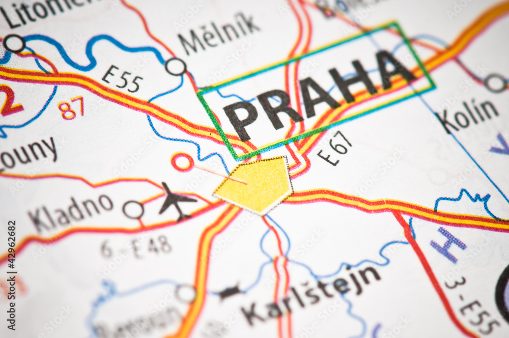 Obraz premium Praha on a map