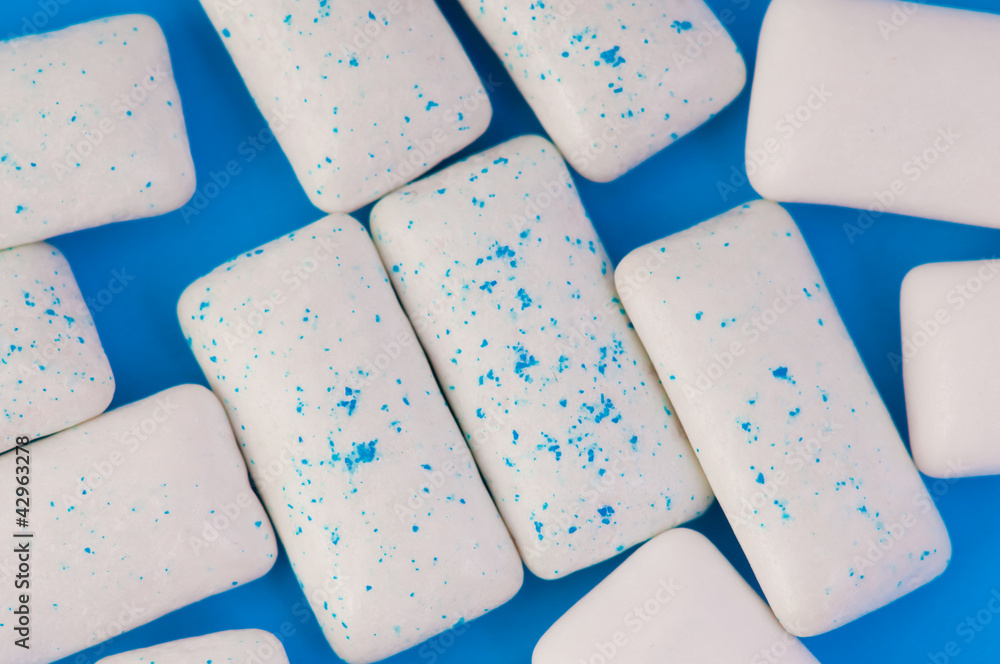 Chewing gums on blue Chewing gums on blue