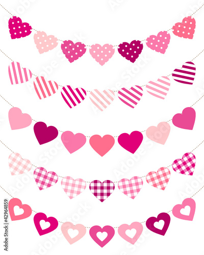 5 Seamless Buntings Curve Hearts Pink Mix