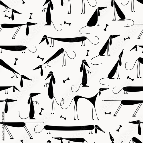 Funny black dogs, seamless background for your design