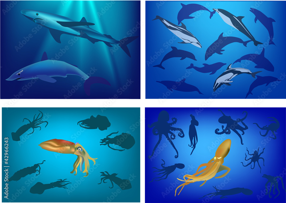 Naklejka premium set of marine life composition