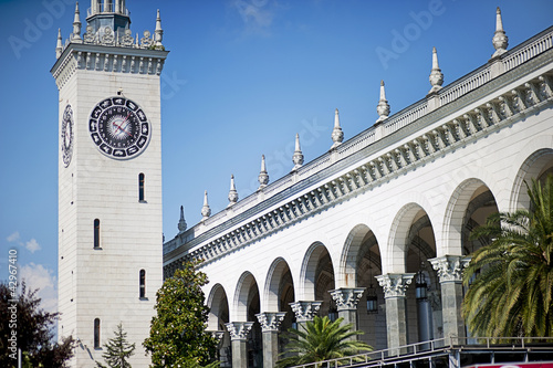 Fotografija Tower with clock and building. Sochi.