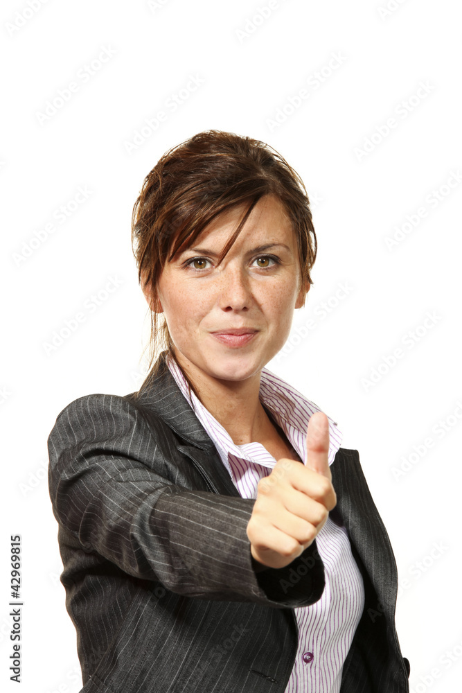 beautiful businesswoman portrait in studio, ok sign beautiful businesswoman portrait in studio, ok sign