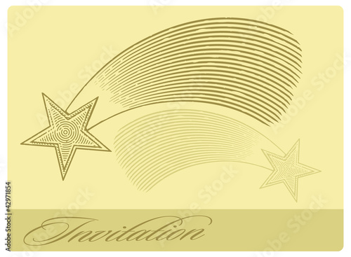 Invitation card with shooting star in engraved style