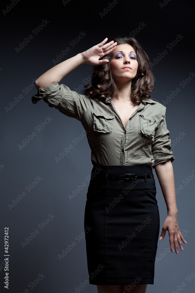 Fototapeta premium woman in military shirt