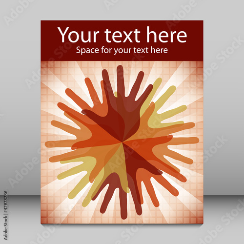 Circle of overlapping hands leaflet design.