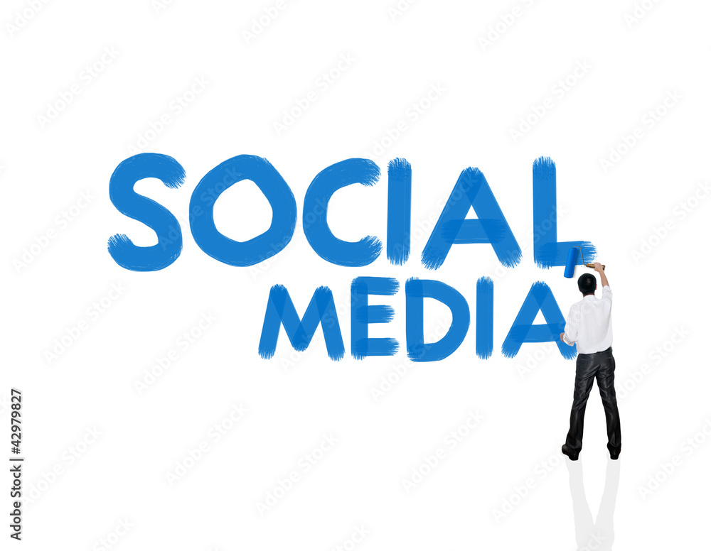 Business man paint social media word on white background Business man paint social media word on white background