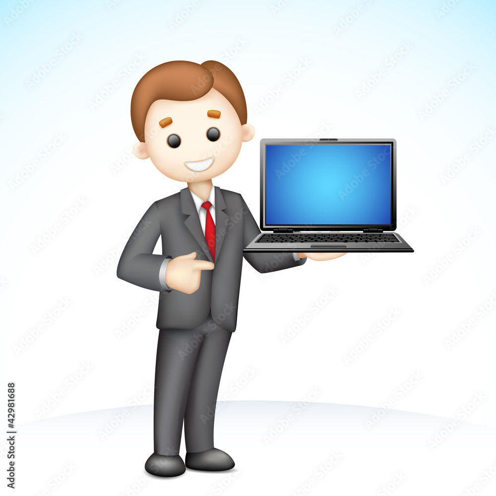 3d Business Man showing Laptop 3d Business Man showing Laptop