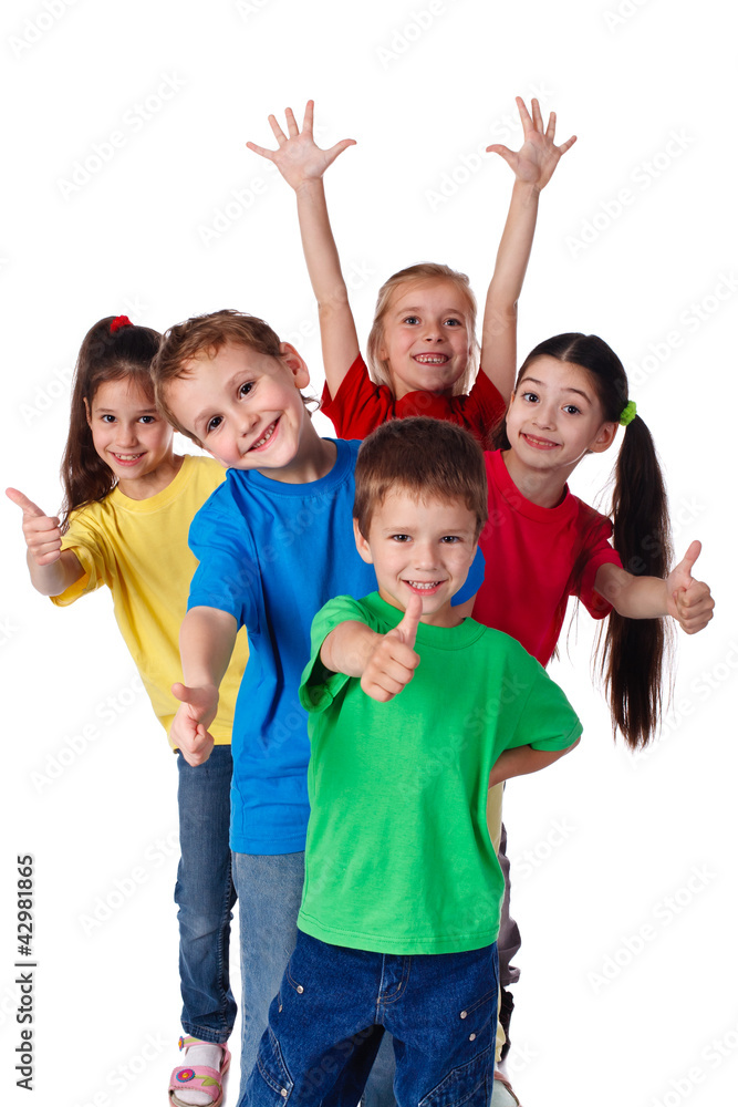 Group of children with hands and thumbs up Group of children with hands and thumbs up