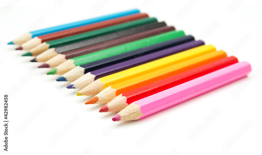 Colour pencils isolated on white background close up