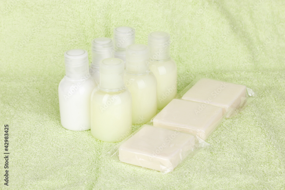 Hotel amenities kit on towel Hotel amenities kit on towel