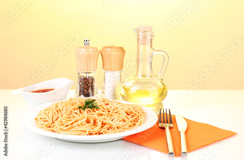 composition of delicious cooked spaghetti with tomato sauce