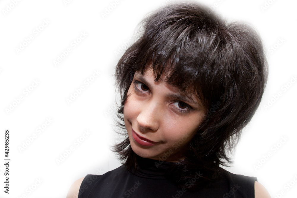 brunette girl on a white background. portrait brunette girl on a white background. portrait
