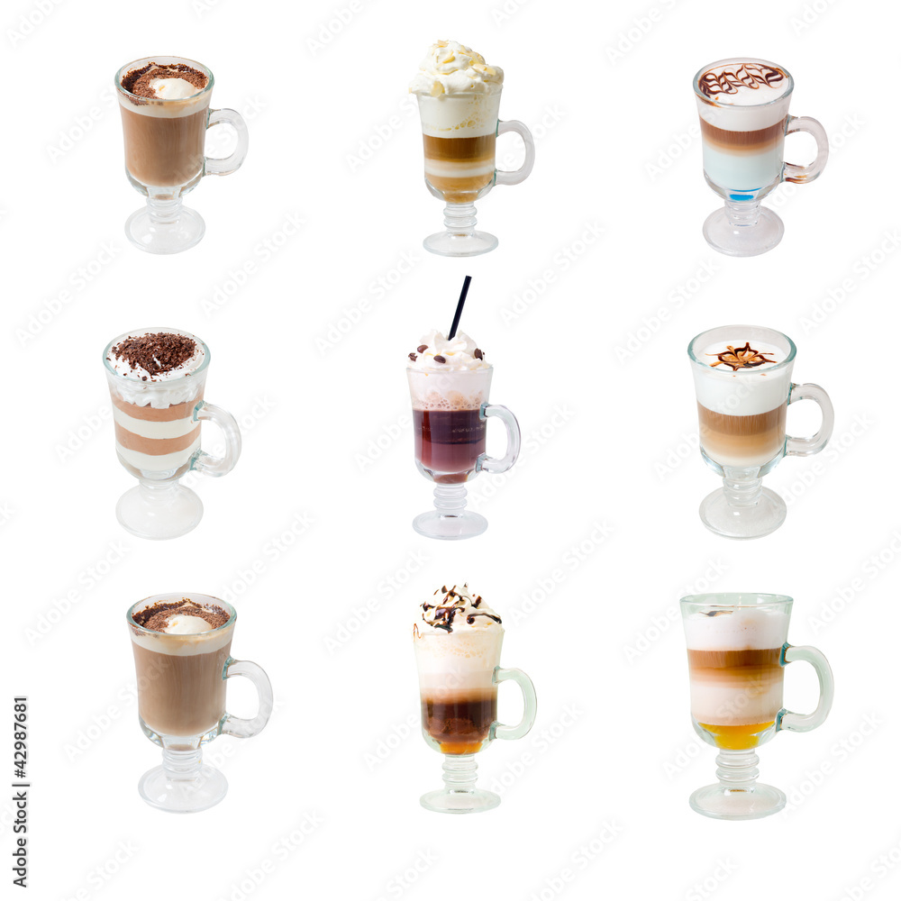 collection glass cap with coffee isolated collection glass cap with coffee isolated