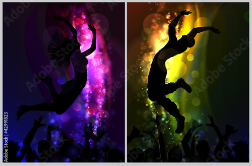 Two backgrounds with Dancing young people in the nightclub