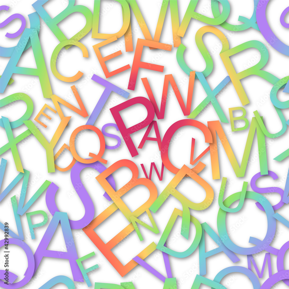 Seamless vector pattern, colorful alphabet over white background