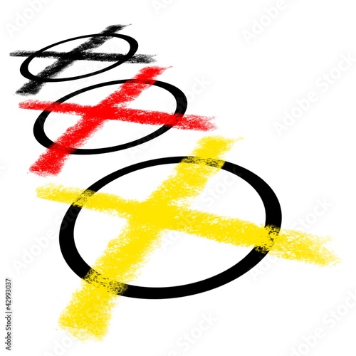 Fotografie 3 Wahlkreuze schwarz rot gold Perspektive