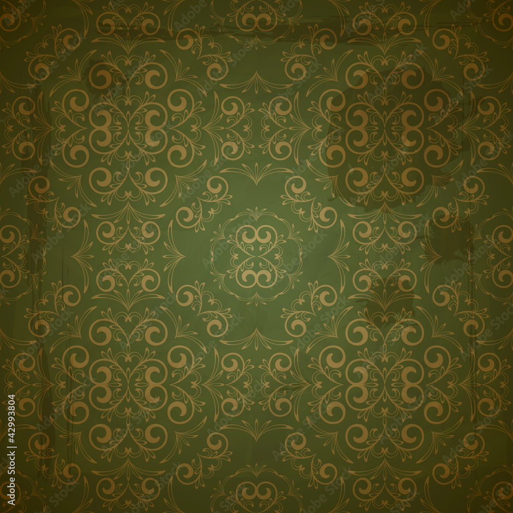 vector seamless golden pattern on green grungy background with c
