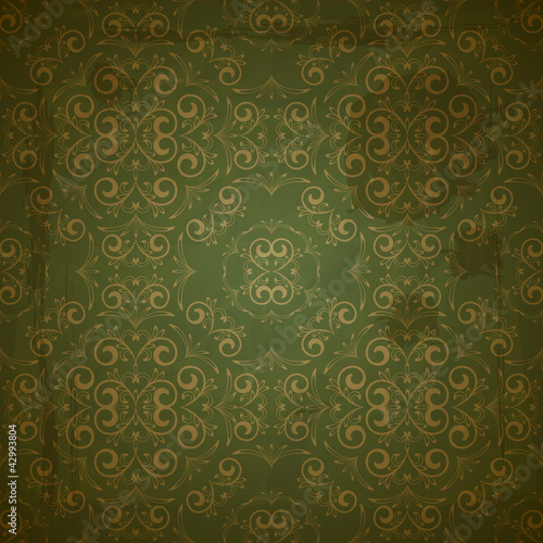 vector seamless golden pattern on green grungy background with c